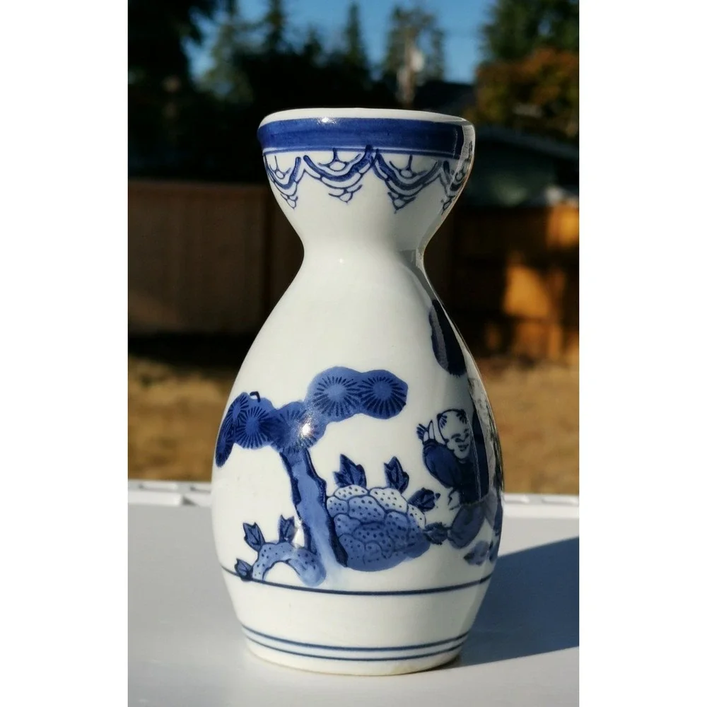 Imperial Imports Japan Sake Tea Blue White Porcelain Butterflies Height 6.5